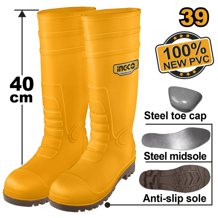 Cizme Cauciuc Galbene cu Varf Talpa Metalica 40 INGCO SSH092S1P.40