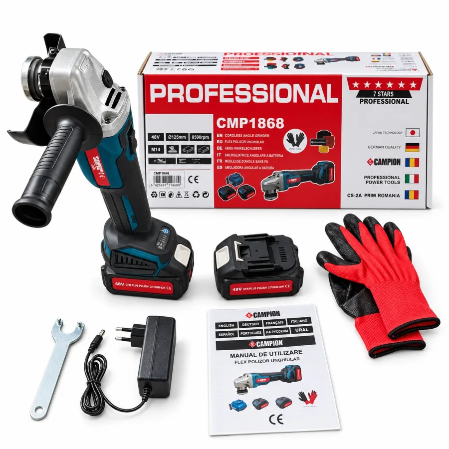 Flex Polizor unghiular 125mm cu 2 acumulatori, 10.000rpm Campion Professional CMP1868