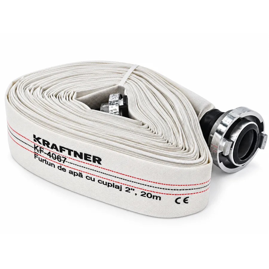 Furtun de apa 2" cu cuplaj, 20 m, pentru motopompe si pompe de apa, KRAFTNER KF-4067