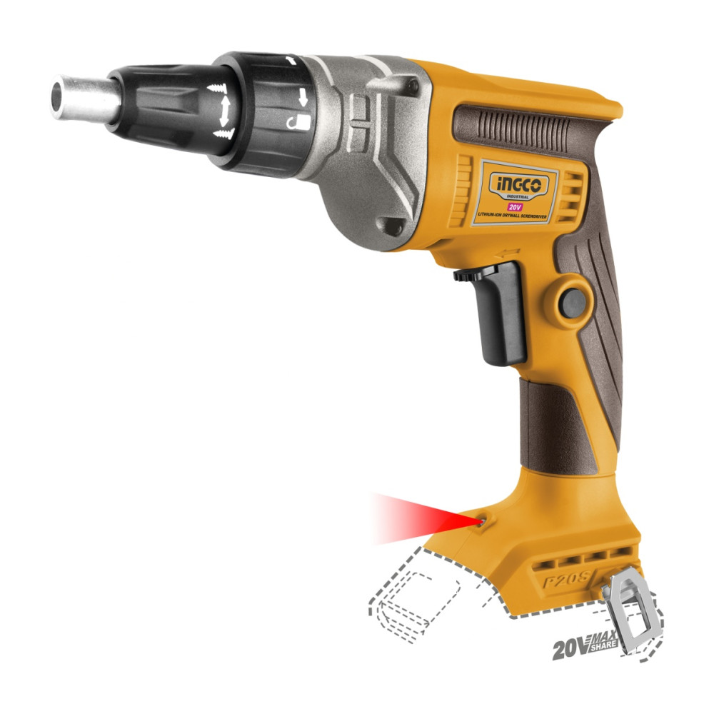 Masina de gaurit Bormasina 20V 1/4 pentru Rigips - fara acumulator Ingco CDSLI2042006