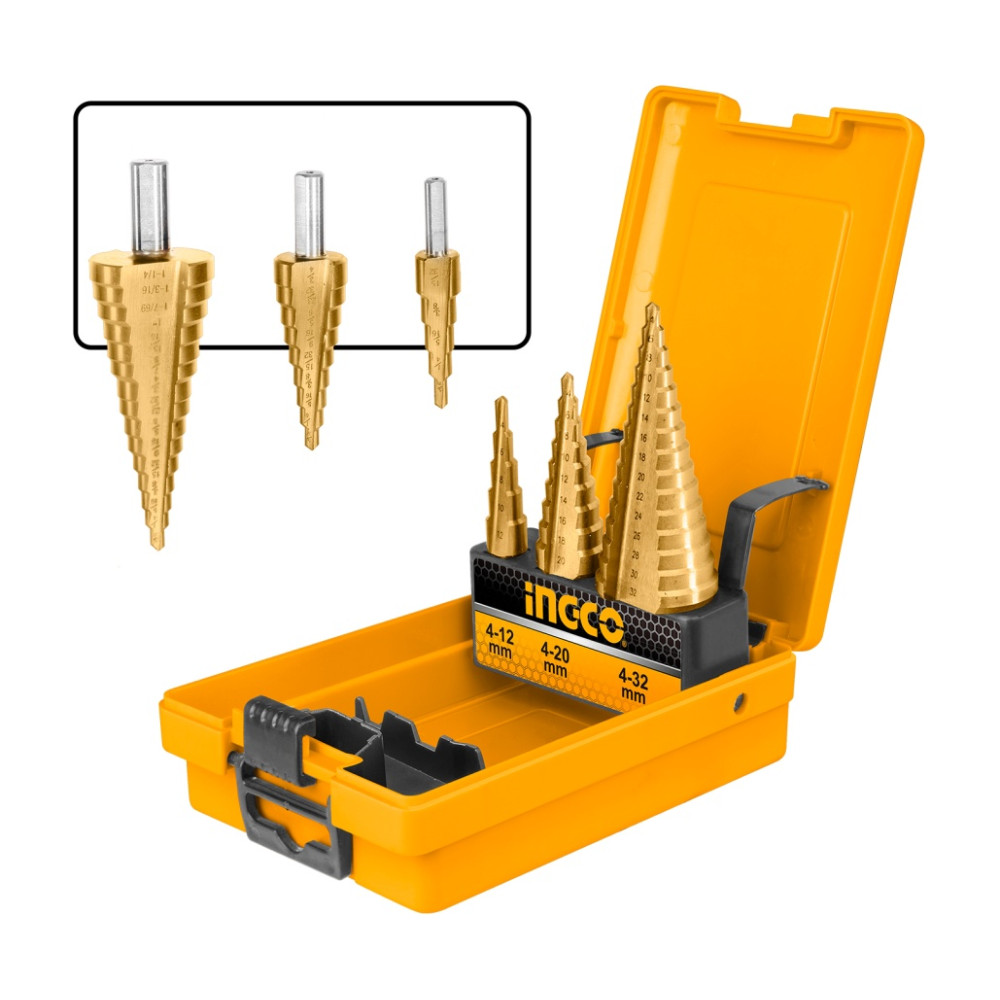 Set Burghie in trepte Conice 3 buc, 4-32 mm, Ingco AKSDS0301