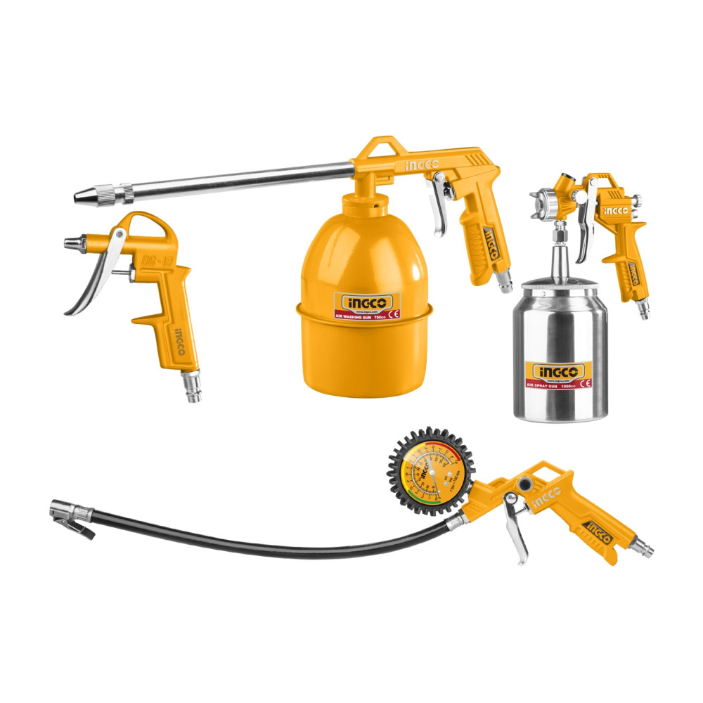 Set 5 unelte pneumatica Trusa Pistol de vopsit cu vas jos, spalat, suflat Ingco AKT0051