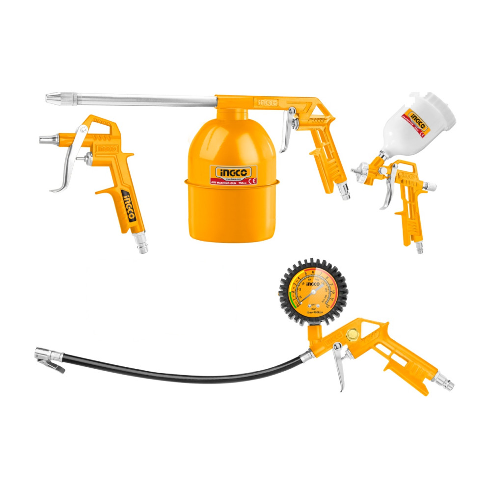 Set 5 unelte pneumatice: furtun, pistol de vopsit, spalat si suflat, Ingco AKT0053