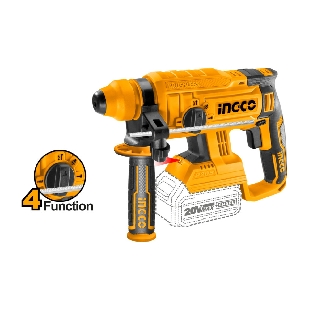 Ciocan Rotopercutor Industrial 20V brushless, 1.5J 4700bpm, fara acumulator Ingco CRHLI2201