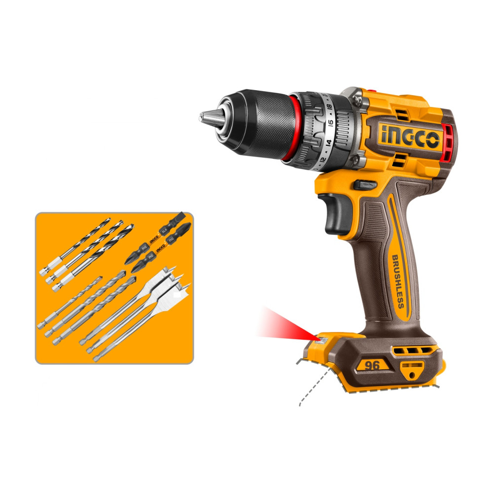 Masina de gaurit si insurubat autofiletanta 20V, Brushless, 96Nm, fara acumulator – INGCO CIDLI209681