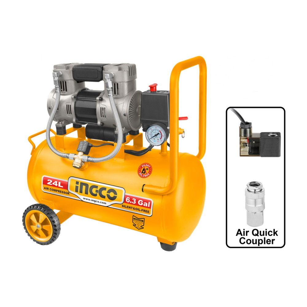 Compresor aer 24L 1.1kW fara ulei INGCO ACS111242, 8 bar, 2850 rpm, 67 dB, motor aluminiu