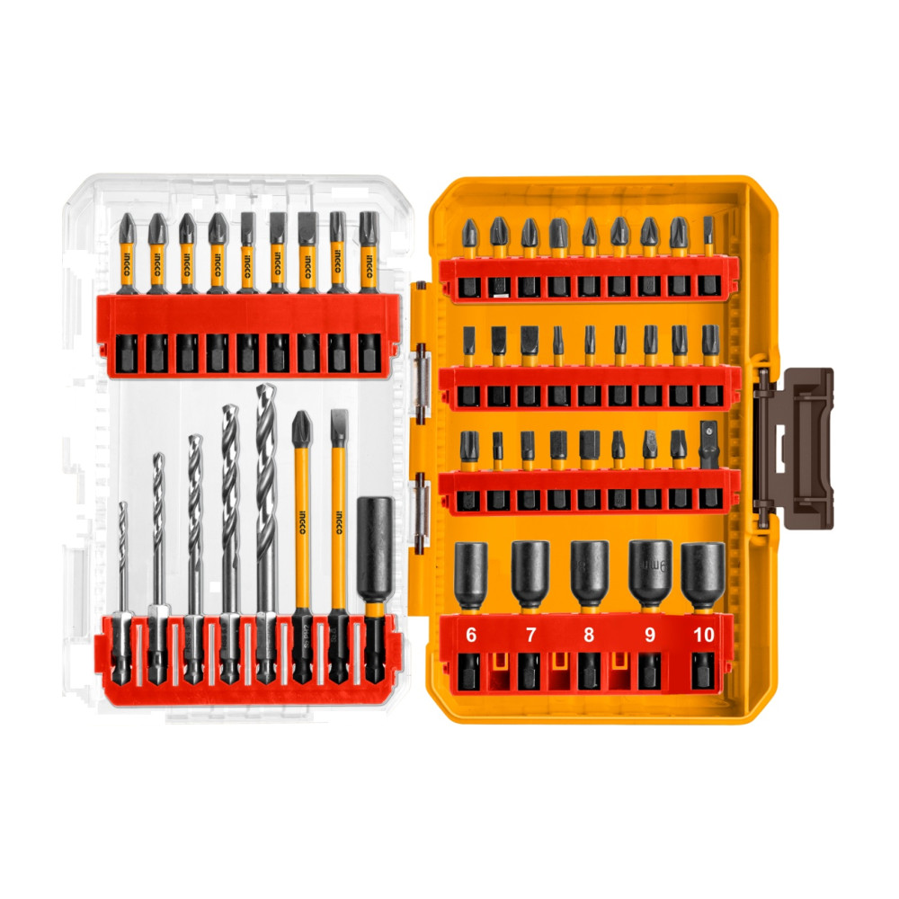 Set biti si burghie impact 49 buc, pentru scule cu acumulator, INGCO AKDL24906