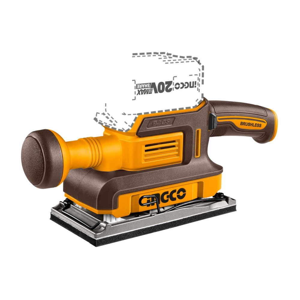 Slefuitor orbital 20V, 90x180mm, 13000rpm, motor brushless, fara acumulator, INGCO CFSLI2031