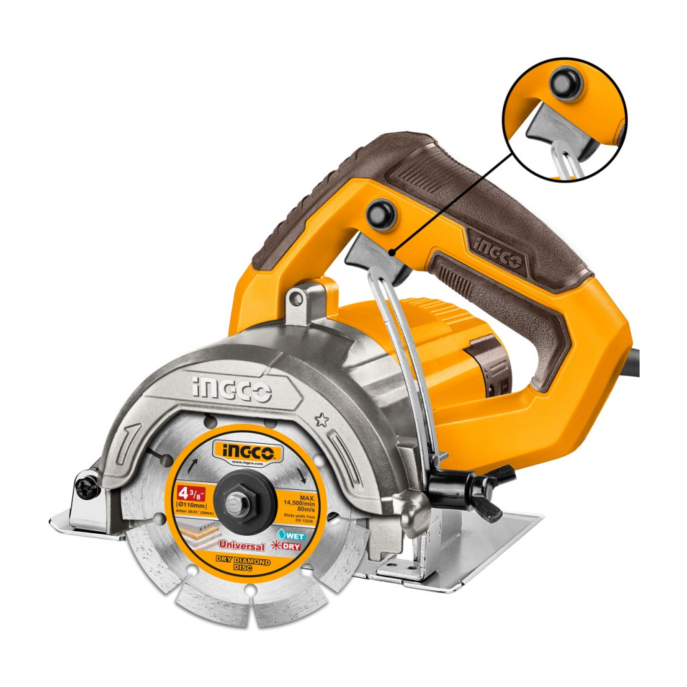 Circular pentru ceramica 1400W, disc diamantat 110mm, 13000rpm, adancime reglabila, INGCO MC140068