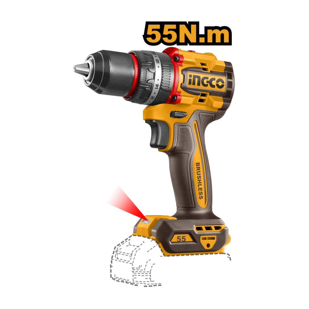 Masina de Gaurit si Insurubat cu Impact 20V INGCO CIDLI205581, 55Nm, brushless, 2 viteze 0-500/2000…