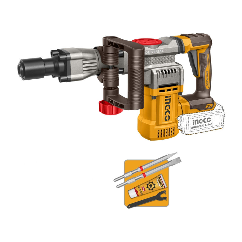 Demolator Profesional 20V SDS HEX Brushless INGCO CDBLI20358, 16J, 0-3200 bpm, sistem prindere SDS…