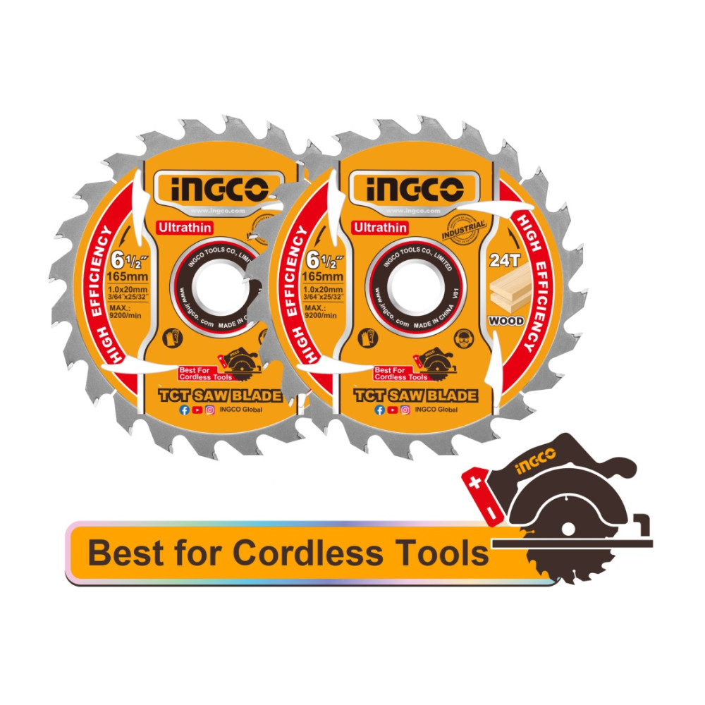 Set 2 Discuri Widia Lemn 185mm Ultra Subtire 1.0mm 24T INGCO TSB1853, alezaj 20mm cu inel reductie 16mm, pentru fierastrau circular pe acumulator