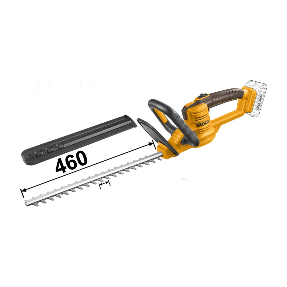 Fierastrau Electric pentru Gard Viu 20V 460mm INGCO CHTLI20461E, 2800 spm, lama taiata laser, capacitate taiere 18mm, 1 acumulator 2Ah + incarcator + accesorii incluse