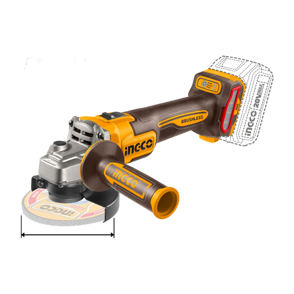 Flex Unghiular Profesional 20V 115mm 900W Brushless INGCO CAGLI261521E, 3000/6000/9000 rpm, filet…