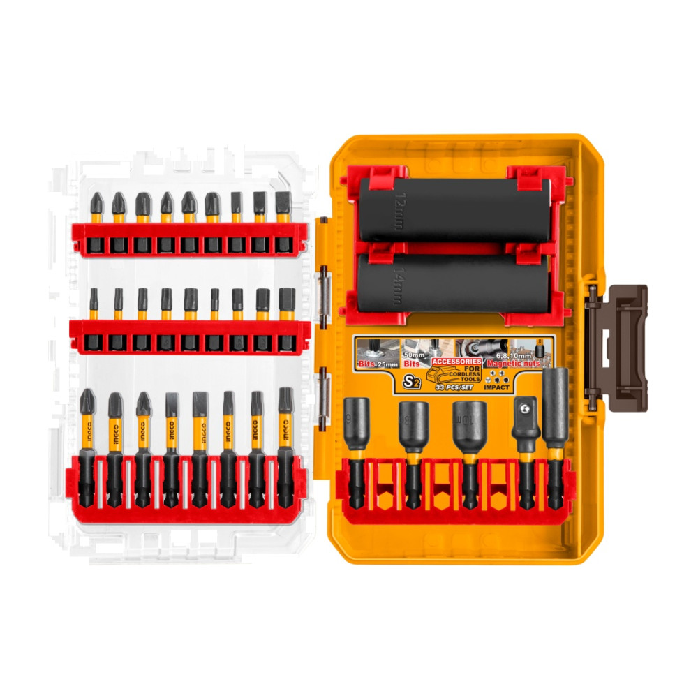 Set Biti Impact 33buc AKDL63306 – biti impact 25mm si 50mm cu tubulare Cr-Mo si adaptor 3/8" pentru insurubat profesional