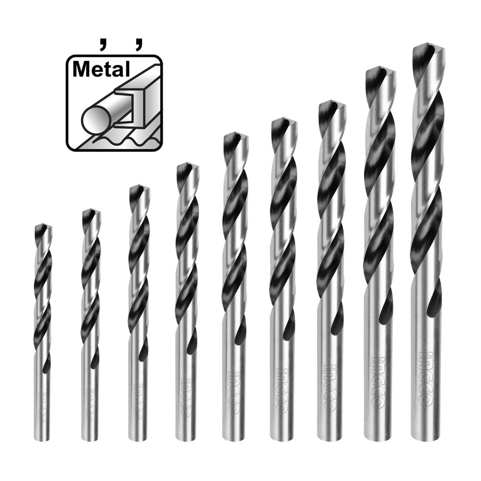 Set Burghie Metal 9 buc AKD1095 – HSS 4341, 2-10mm, Burghie Elicoidale Precizie pentru Otel si Metale
