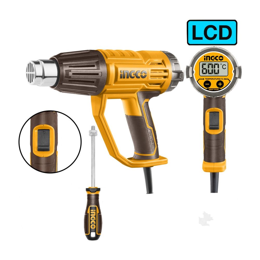 Pistol cu Aer Cald 2000W HG200058 – Afisaj Digital LCD, 50-600°C, 3 Trepte Debit Aer, Set Duze Inclus