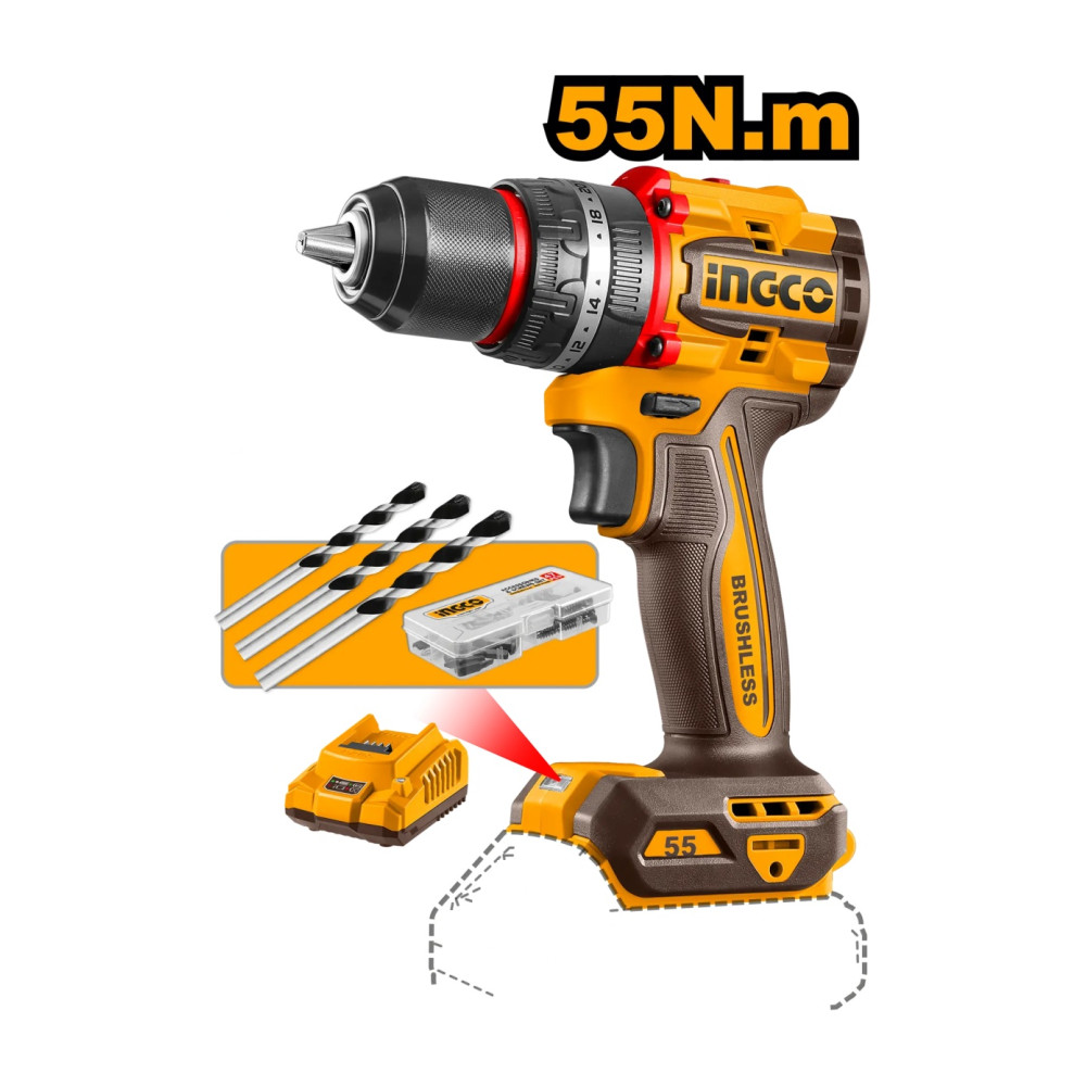 Bormasina cu Impact 20V 55Nm CIDLI20558E, Motor Brushless, Mandrina Metalica 13 mm, 2 Acumulatori…