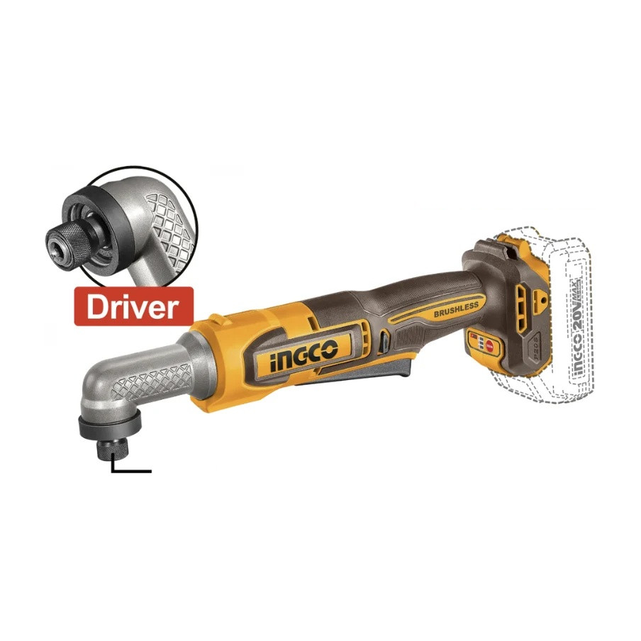 Filetanta unghiulara cu impact INGCO CAIRLI2081, 20V, Brushless, 80Nm, HEX 1/4”, 90 grade, 3 trepte…