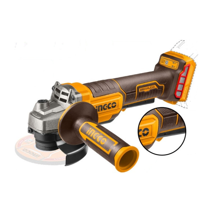 Flex unghiular INGCO CAGLI2111561E, 20V, Brushless, 115mm, 1000W, 3 trepte viteza, maner…