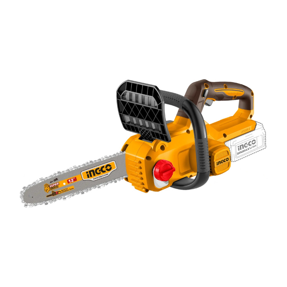 Motofierastrau INGCO CGSLI201262E, 20V, Brushless, lama 30cm / 12”, lant 3/8”, canal 1.1mm, viteza lant 10m/s, 45 zale, ungere automata, 2 acumulatori 4Ah si incarcator