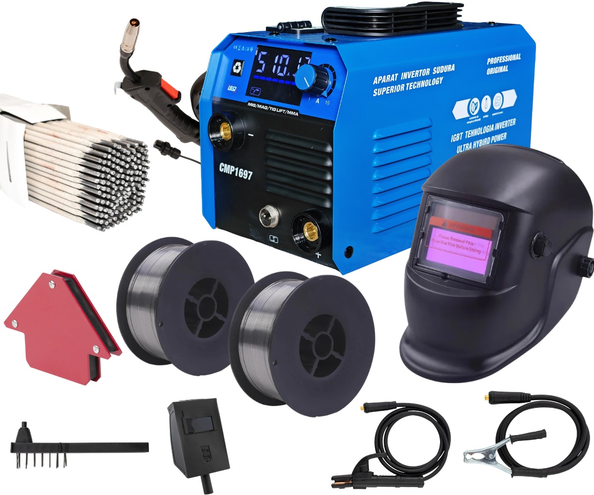 *PACHET* Aparat de sudura tip Invertor cu sarma 495A, + 2.5KG ELECTROZI, x2 sarma sudura 1kg, magnet sudura, masca sudura automata / MMA/MIG/MAG afisaj digital, ventilat, URAL MASH IGBT TEHNOLOGY ULTRA HYBRID POWER, CMP1697