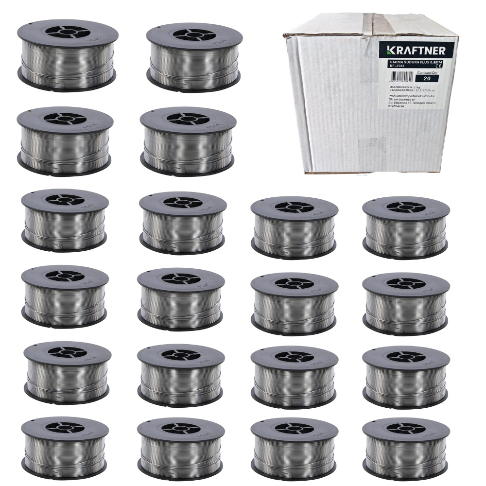 x20 buc SET Sarma de sudura FLUX 1.0mm, 1kg, MIG-MAG, cu sau fara gaz, KRAFTNER KF-7358-x20