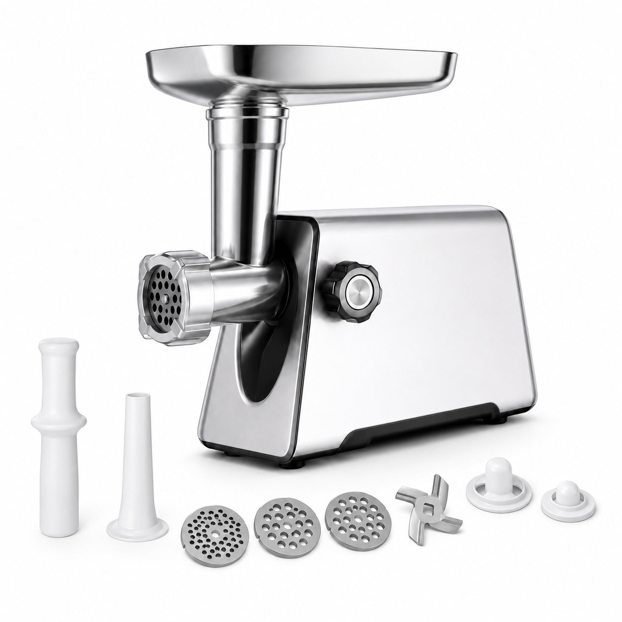 Masina de tocat carne INOX, 3500W, functie reverse, 3 in 1 cu adaptor chiftele, carnati CAMPION PROFESSIONAL